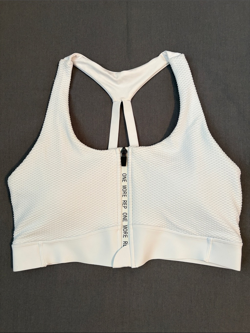 ZYIA Active One More Rep White Zip Front Sports Bra M EUC